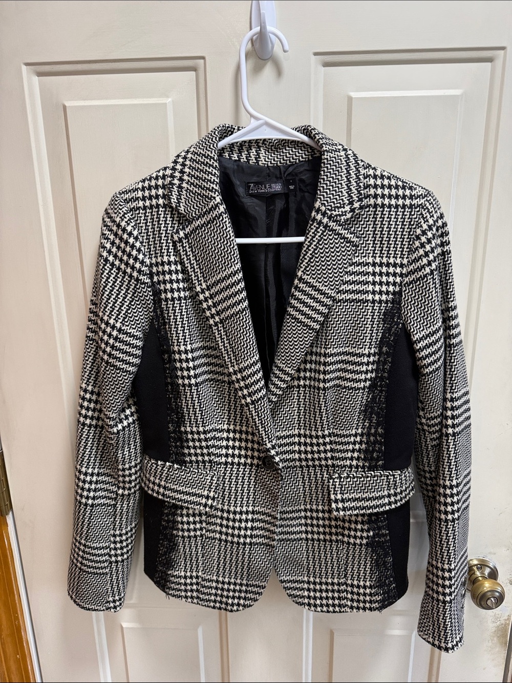 7th Avenue Women’s Black & White Houndstooth Plaid Blazer size 4